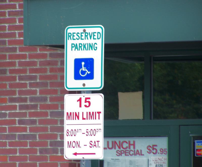 Handicapped parking sign at Museum Place, Salem